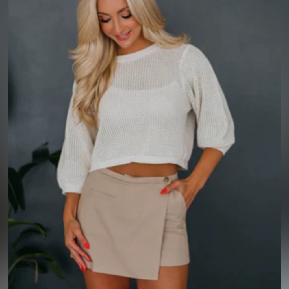 Tan Tailored Skort with Structured Design
